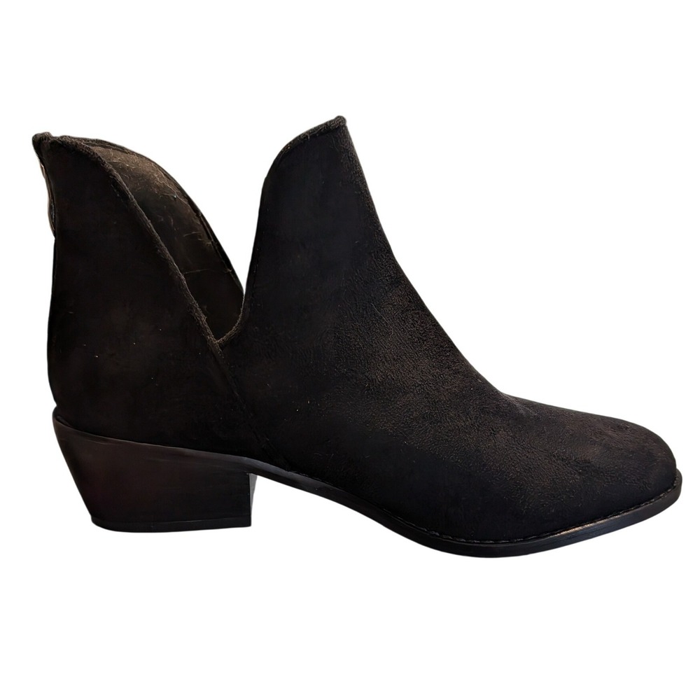 Boutique by Corkys Vanish Ankle Booties Womens 6 Black Suede V-Cut Zip 80-0117